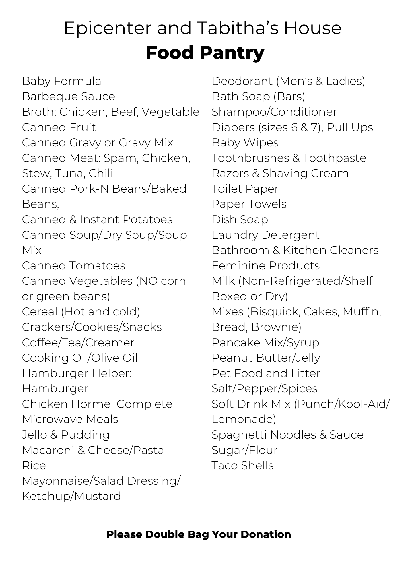 2026 Food Drive Donation List